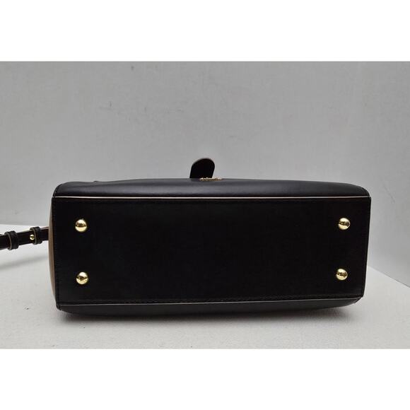 Lauren Ralph Lauren Raquel Medium Messenger Bag Leather Black Tan Trim $249 - Picture 8 of 14